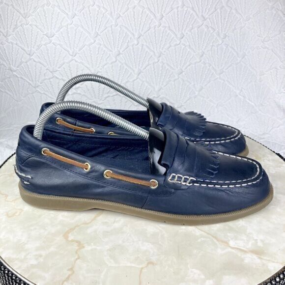 Sperry Top Sider Shoes Womens Size 9.5 Navy Blue Leather Conway Kiltie Loafers - Picture 1 of 12